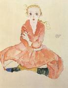 Egon Schiele Seated Girl Facing Front (mk12) oil on canvas
